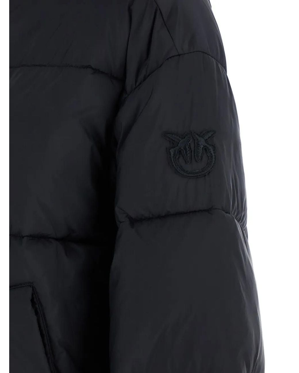 Pinko Black Down Jacket With Drawstring Hood And Logo Patch On The Sle