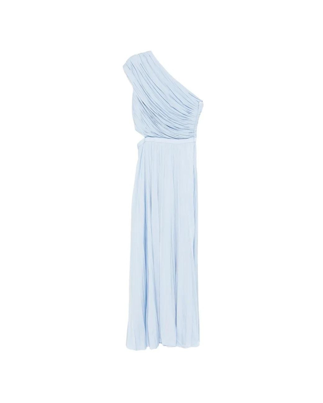 Maje Blue Asymmetrical Pleated Maxi Dress