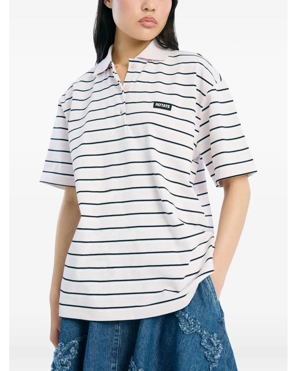 ROTATE BIRGER CHRISTENSEN White Oversize Striped Polo Shirt