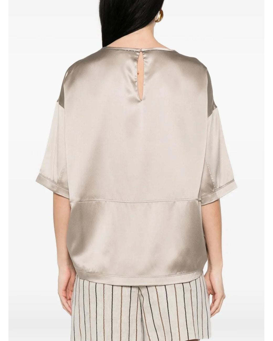Brunello Cucinelli Natural Short Sleeve Silk Top
