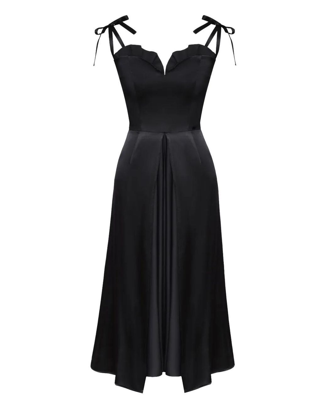 POST MERIDIEM Black Flowy Slit Midi Dress