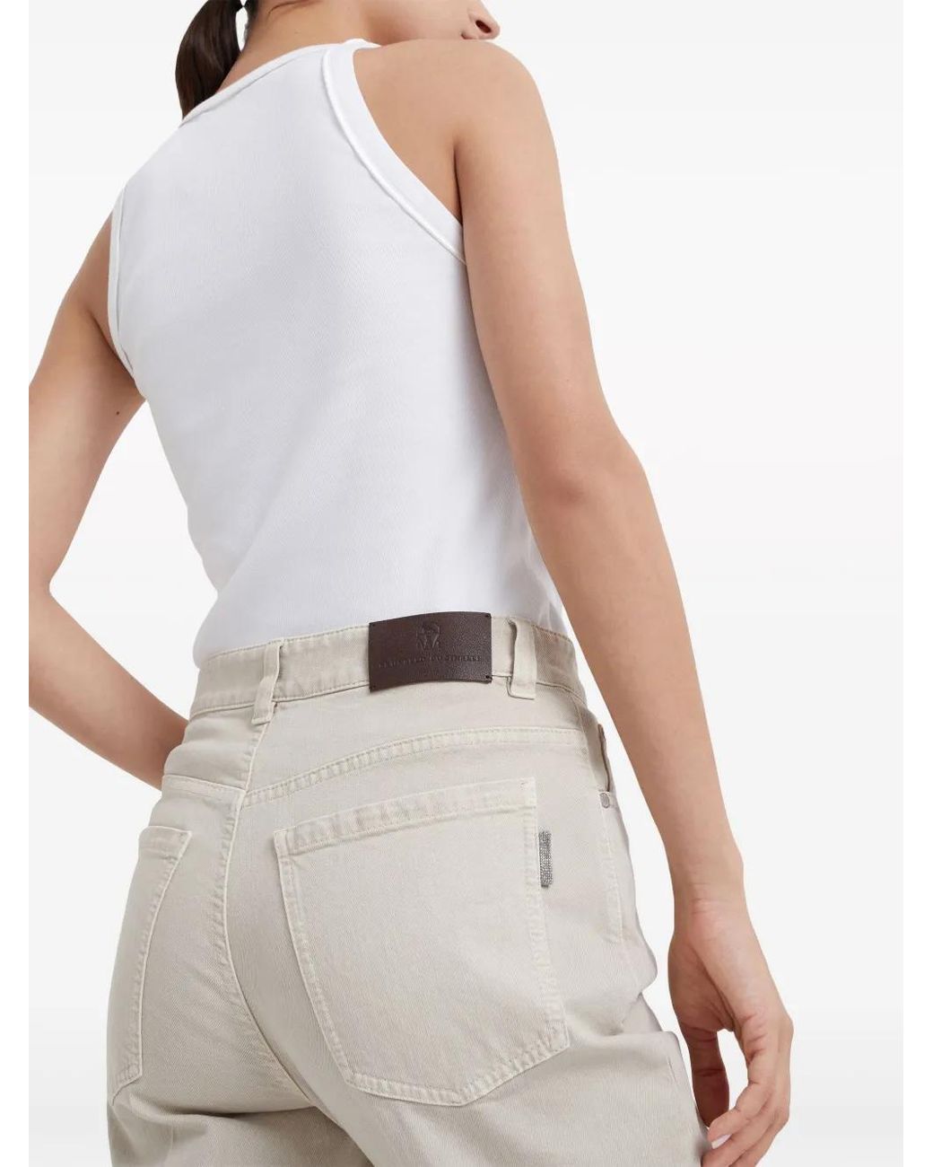 Brunello Cucinelli Natural Stretch-Cotton Kick-Flare Trousers