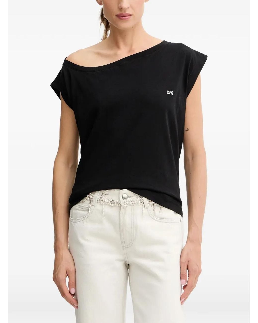 Miss Sixty Black Off-Shoulder T-Shirt