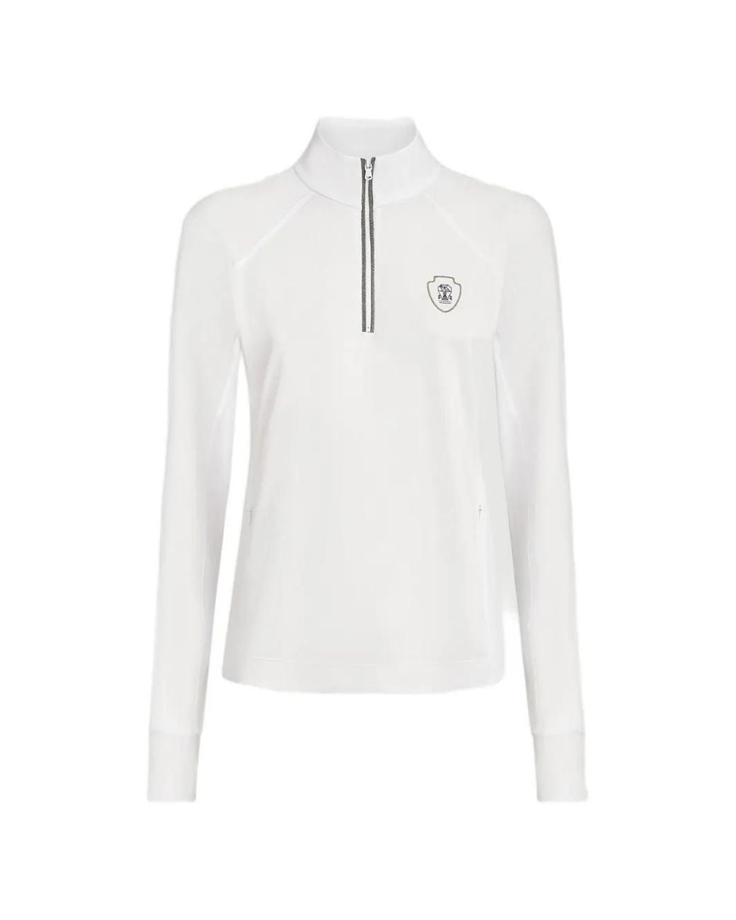 Brunello Cucinelli White Techno Piqué Sweatshirt With Logo And Precious Half Zip