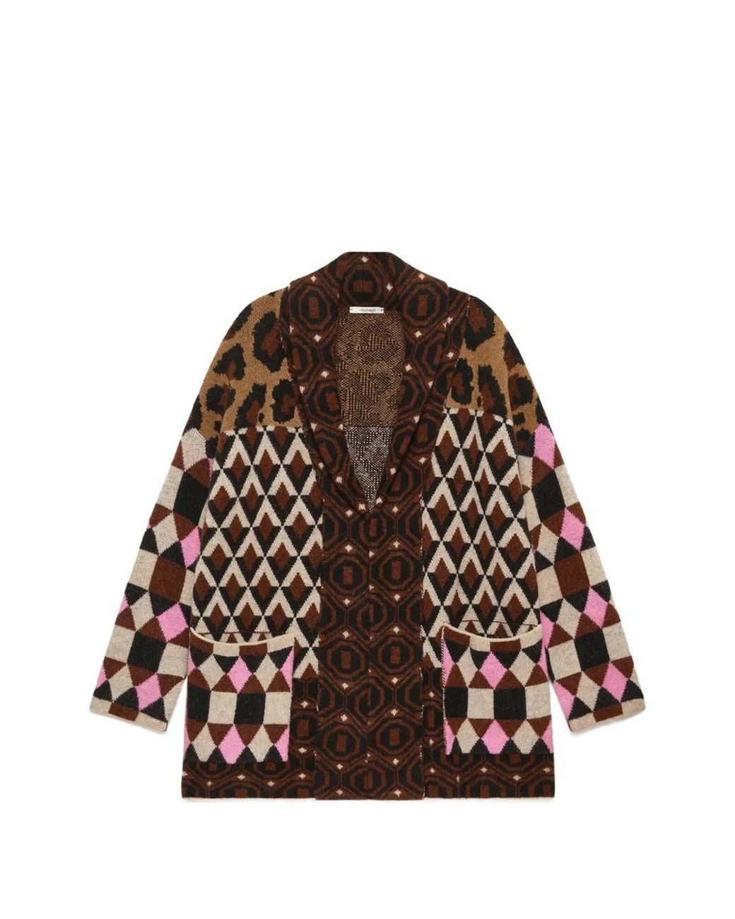 Maliparmi Brown Jacquard-Knit Geometric-Pattern Coat