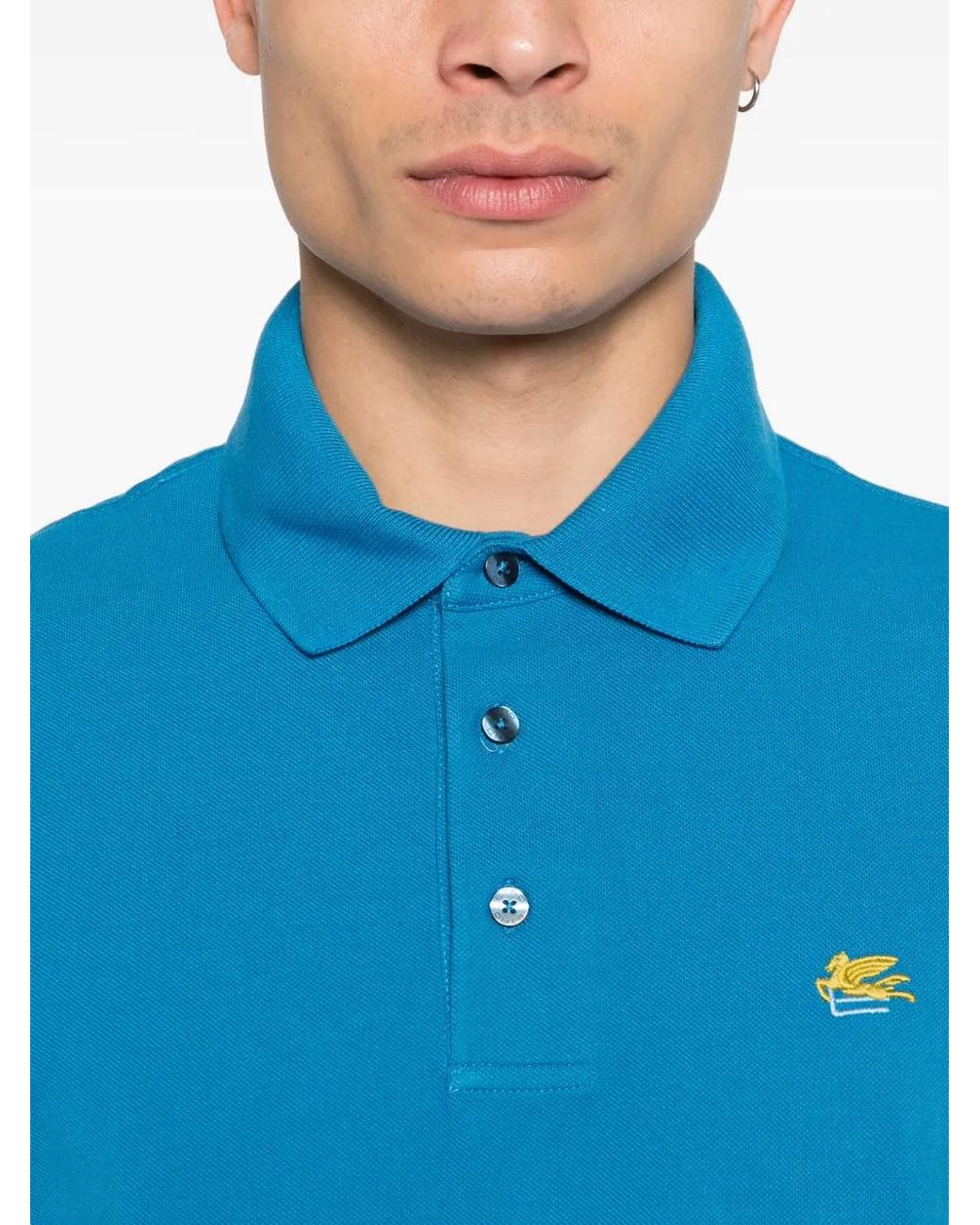 Etro Blue Embroidered Polo Shirt for men