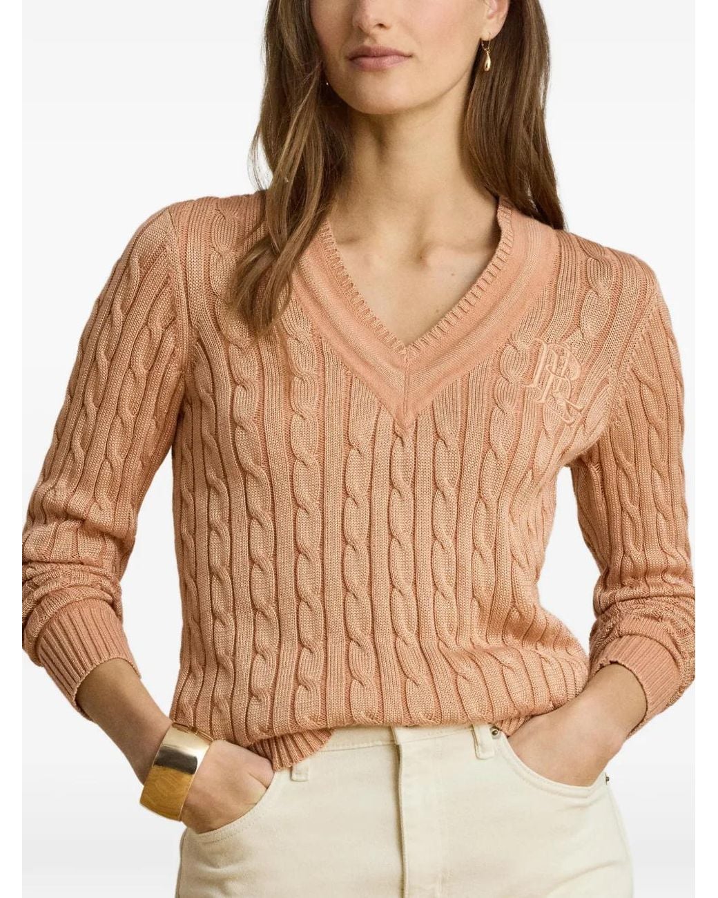 Ralph Lauren Pink Cable-Knit Monogram-Embroidered Jumper