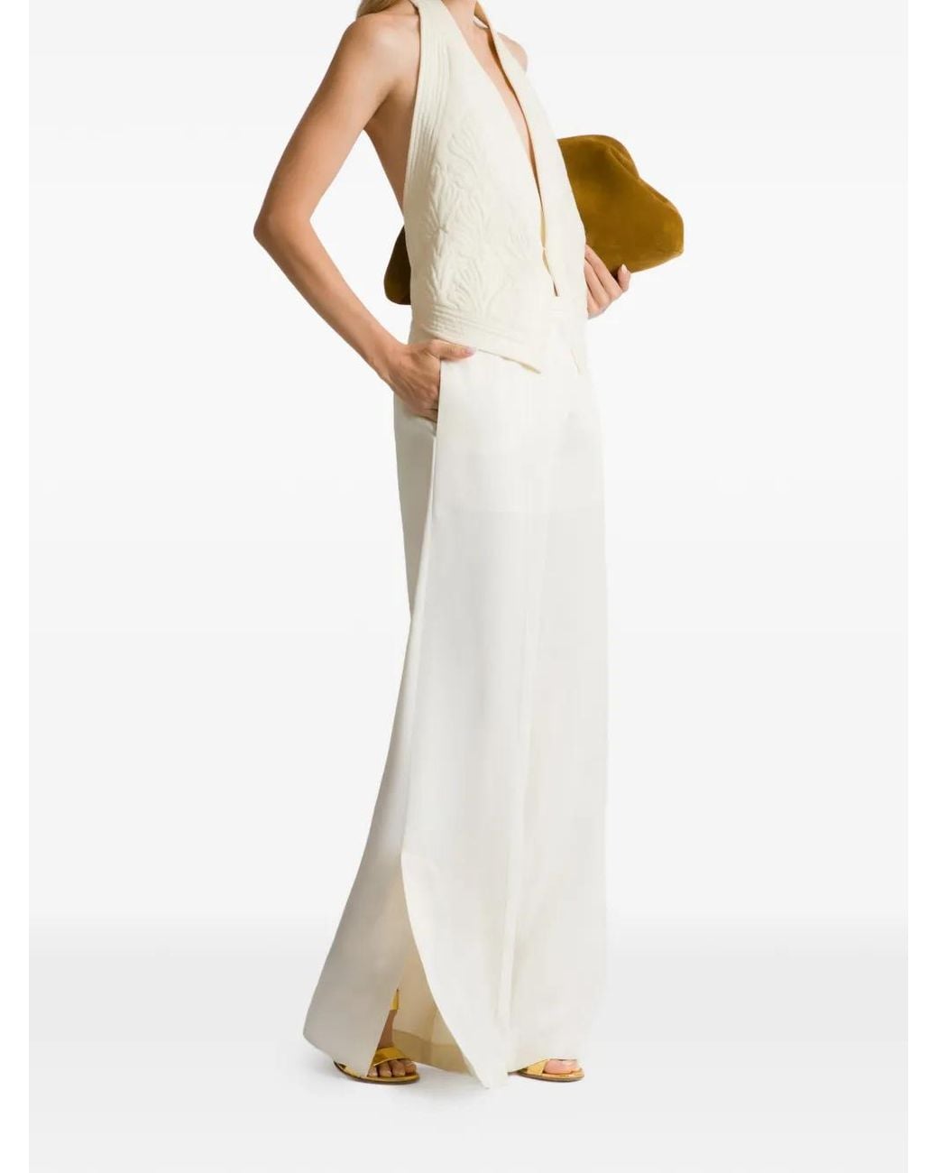 Alberta Ferretti White Quilted Halterneck Vest