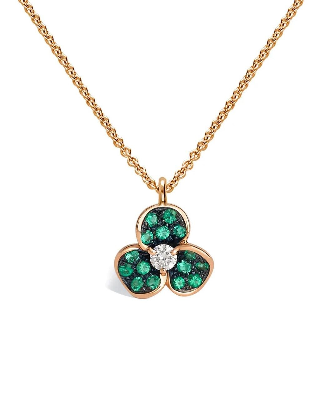 Leo Pizzo Metallic 18 Rose Candy Flora Diamond And Emerald Pendant Necklace