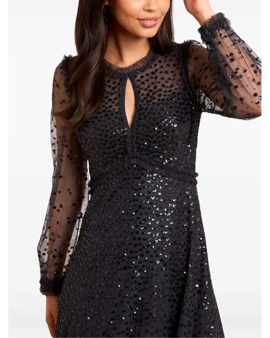 Needle & Thread Black Sequin-Embellishment Long-Sleeve Maxi Dress