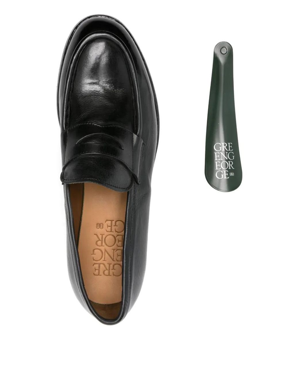 Green George Black Penny Leather Loafers for men