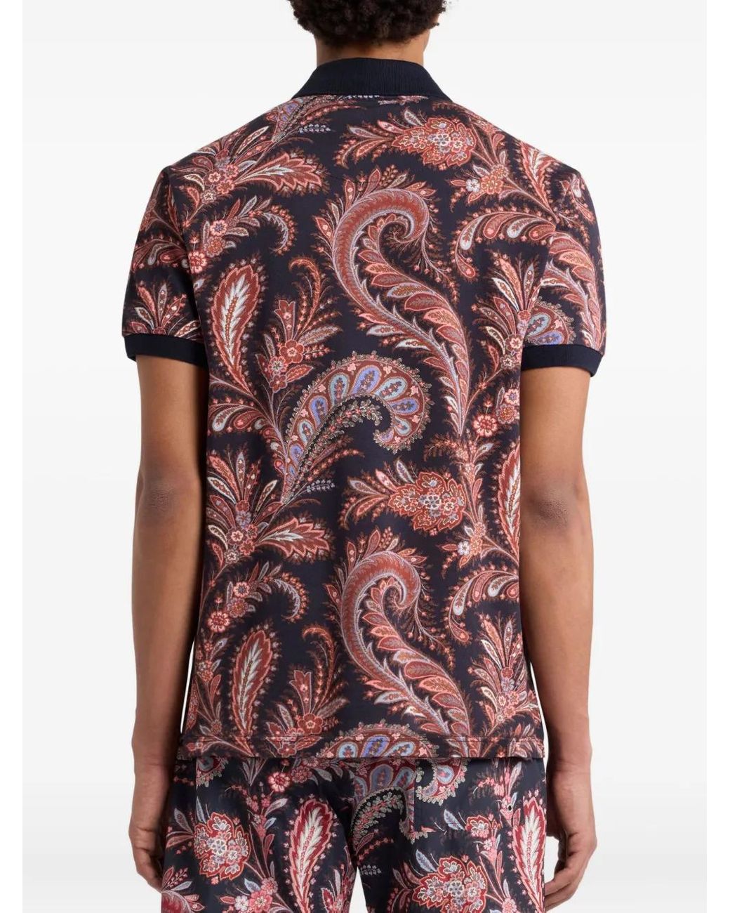 Etro Red Floral Paisley Cotton Polo Shirt for men