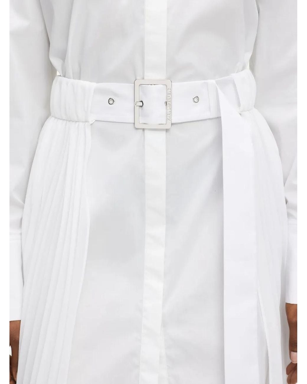 Karl Lagerfeld White Pleated Belted Shirt Dress