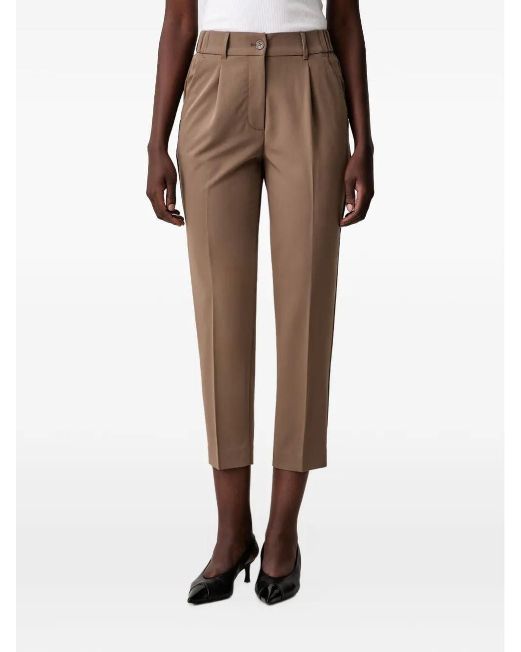 Sisley Natural Pleated Cropped Trousers