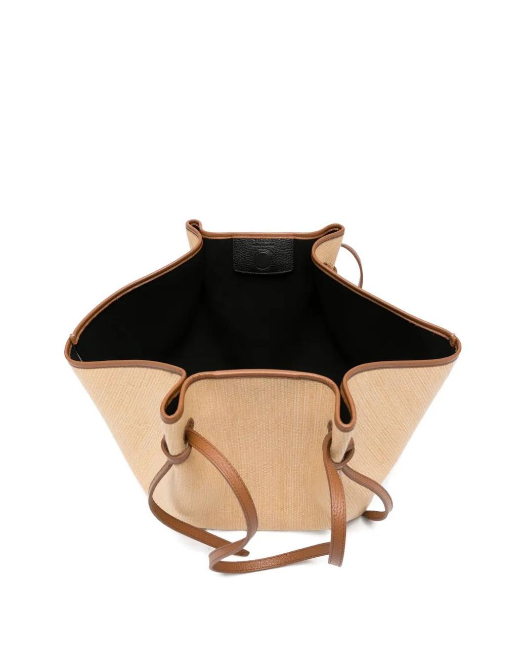 Yuzefi Natural Large Mochi Leather-Trim Woven Tote Bag