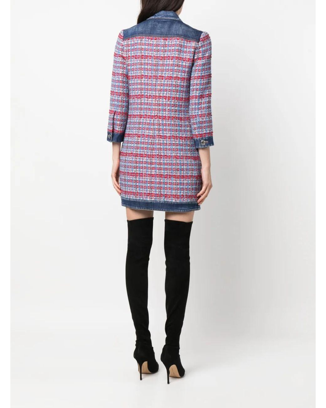 DSquared² Blue Panelled Tweed Denim Mini Dress