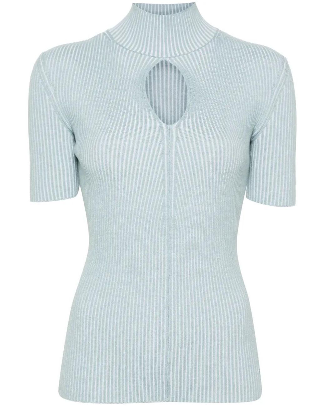 Fendi Blue Cut-Out Detail Knitted Top