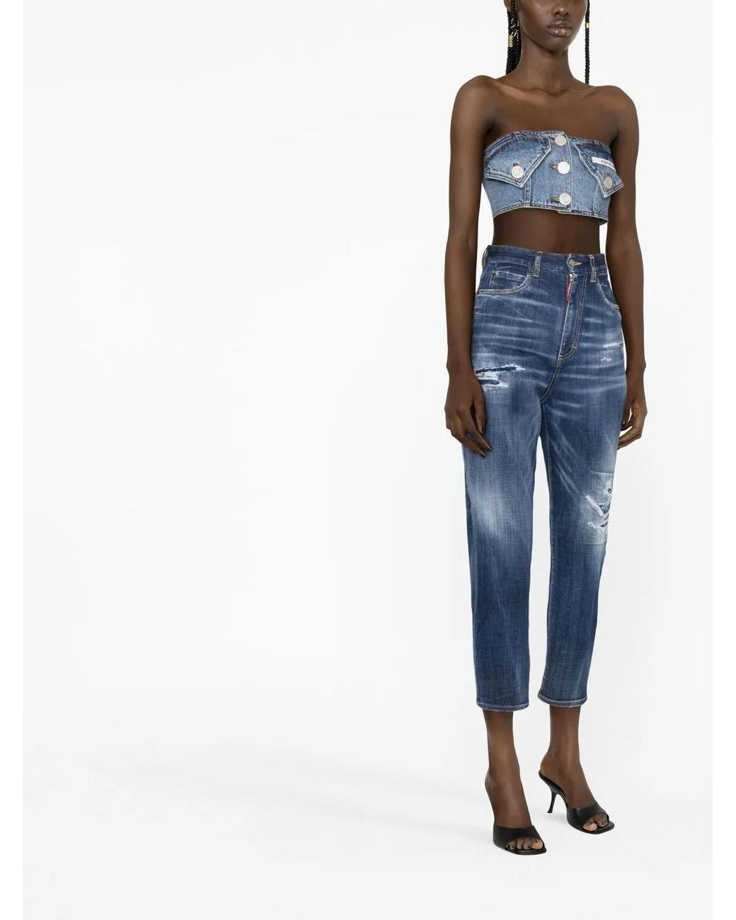 DSquared² Blue Distressed Cropped Jeans
