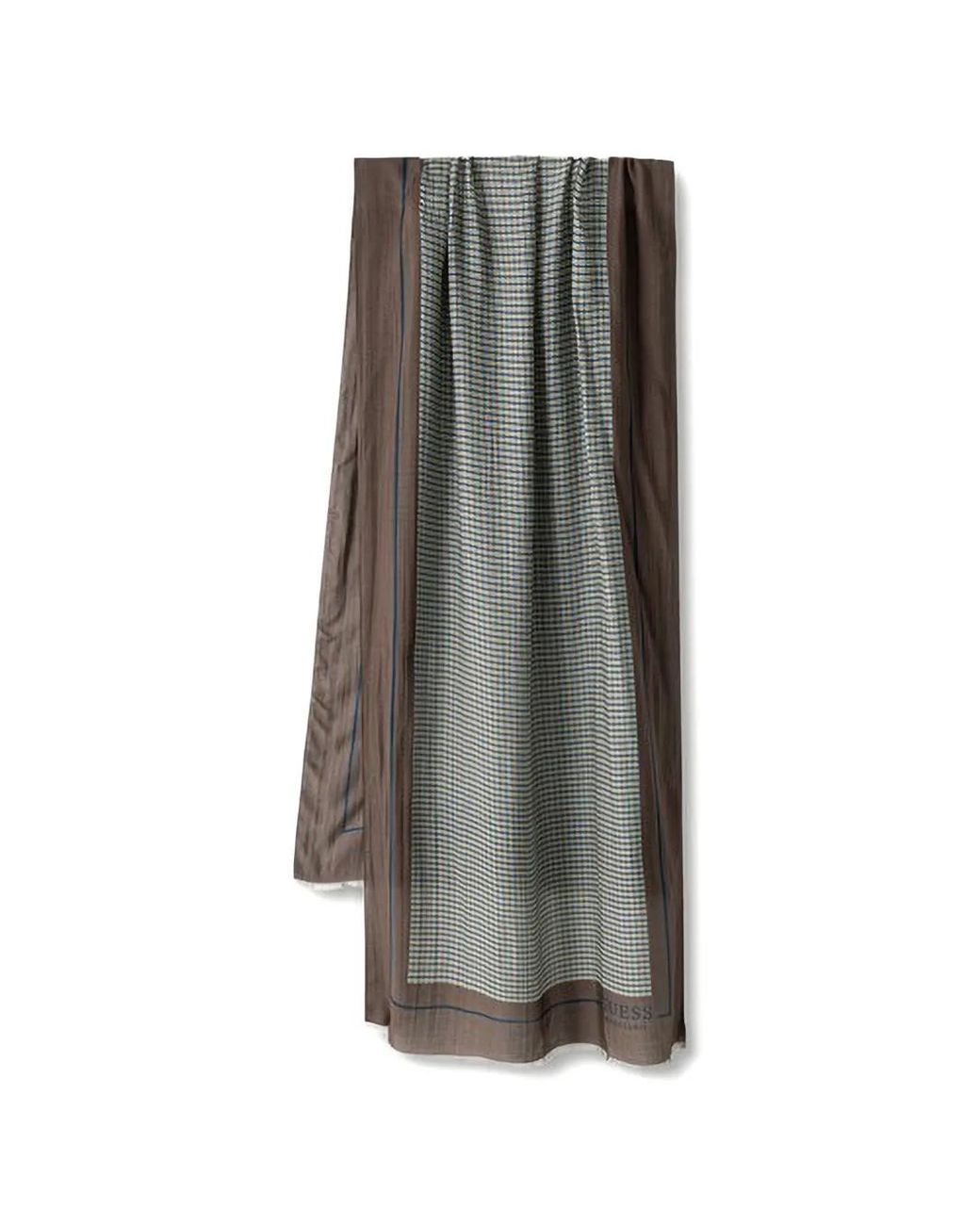 Guess Gray Checked Fringed-Edge Scarf for men