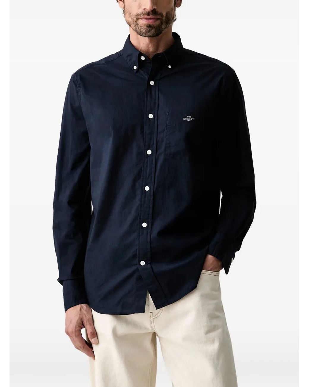 Gant Blue Regular Logo-Embroidered Shirt for men