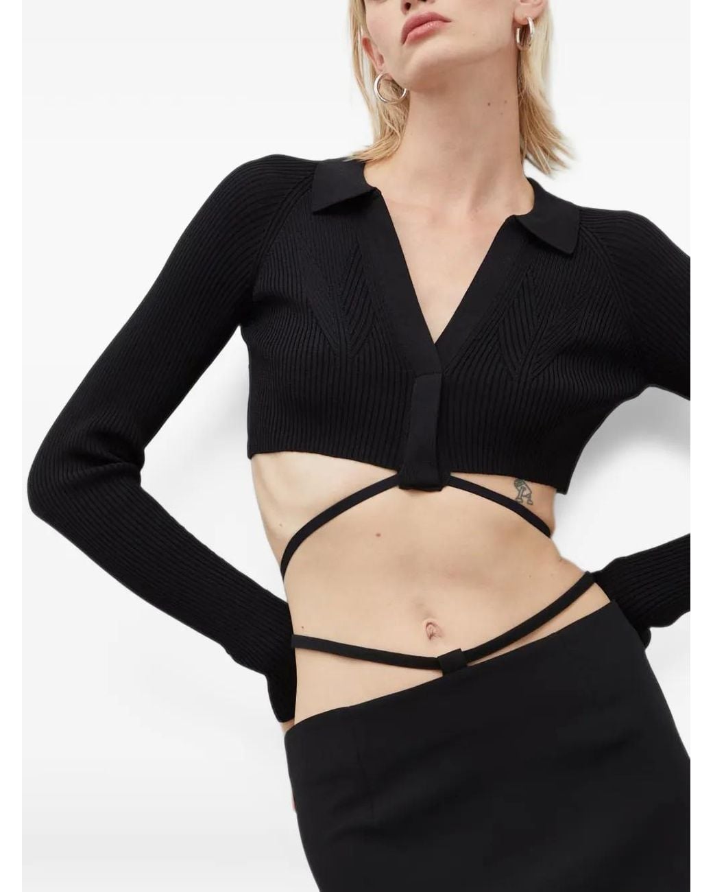 Herskind Black Ribbed-Knit Tie-Fastening Top
