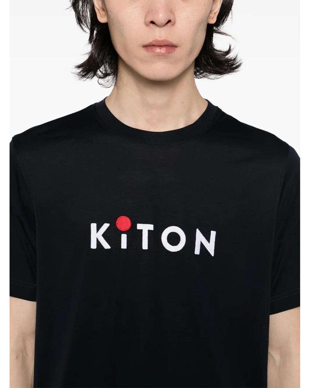 Kiton Black Embroidered T-Shirt for men