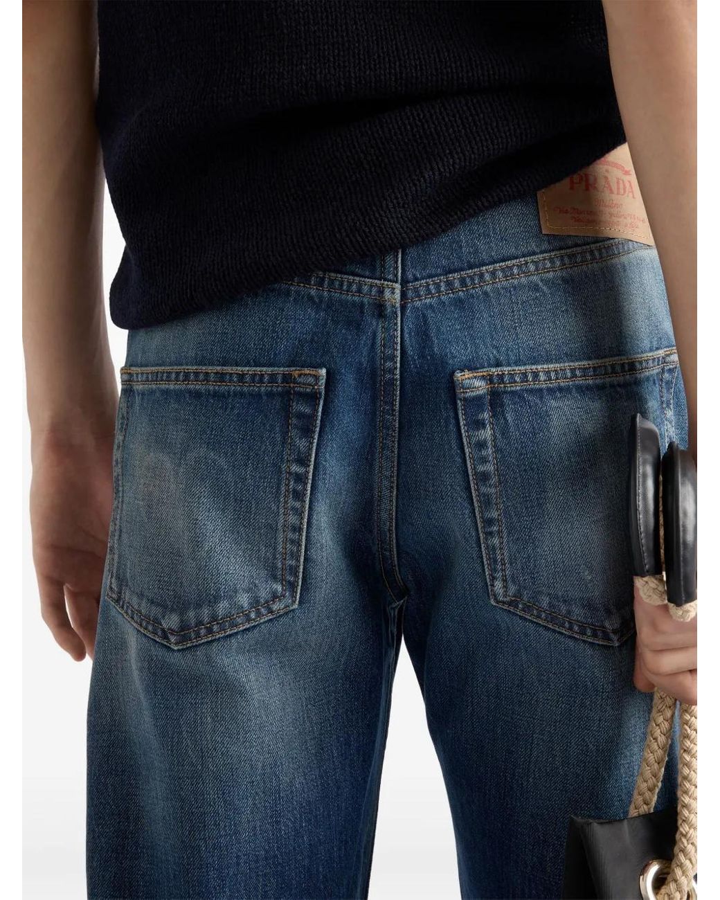 Prada Blue Selvedge Straight-Leg Jeans for men