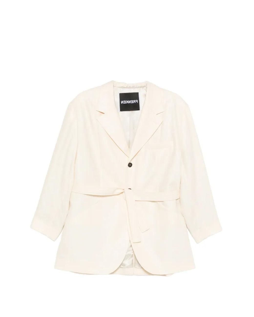 frenken Natural Belted Notched-Lapel Blazer