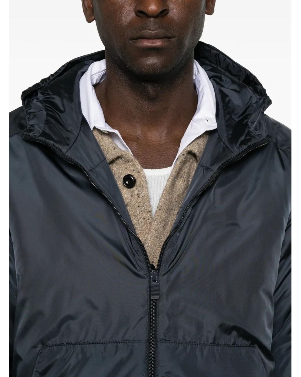 Aspesi Blue Hooded Zip-Up Jacket for men