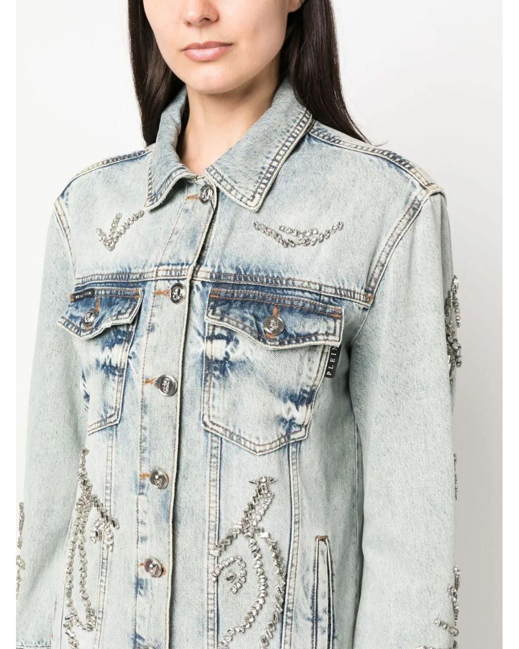 Philipp Plein Blue Crystal-Embellished Denim Jacket