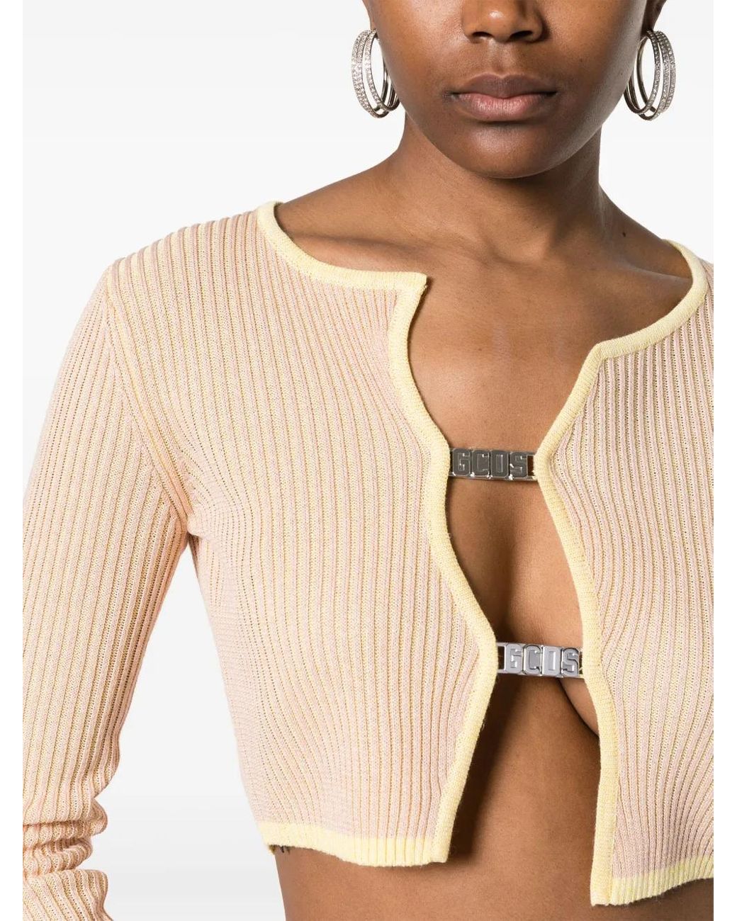 Gcds Natural Comma Crop Ribbed Cardigan