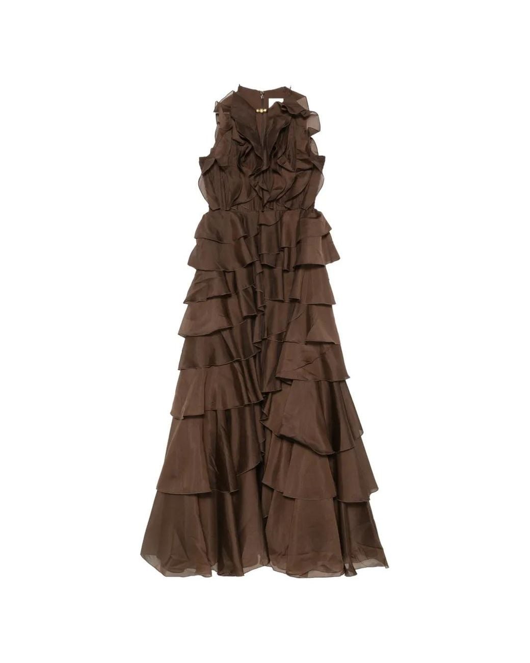 Aje. Brown Ruffled Tiered Maxi Gown