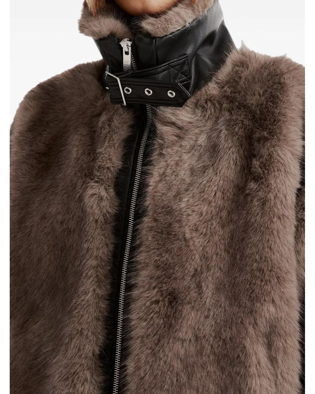 Izzue Brown Buckle-Fastening Faux-Fur Jacket
