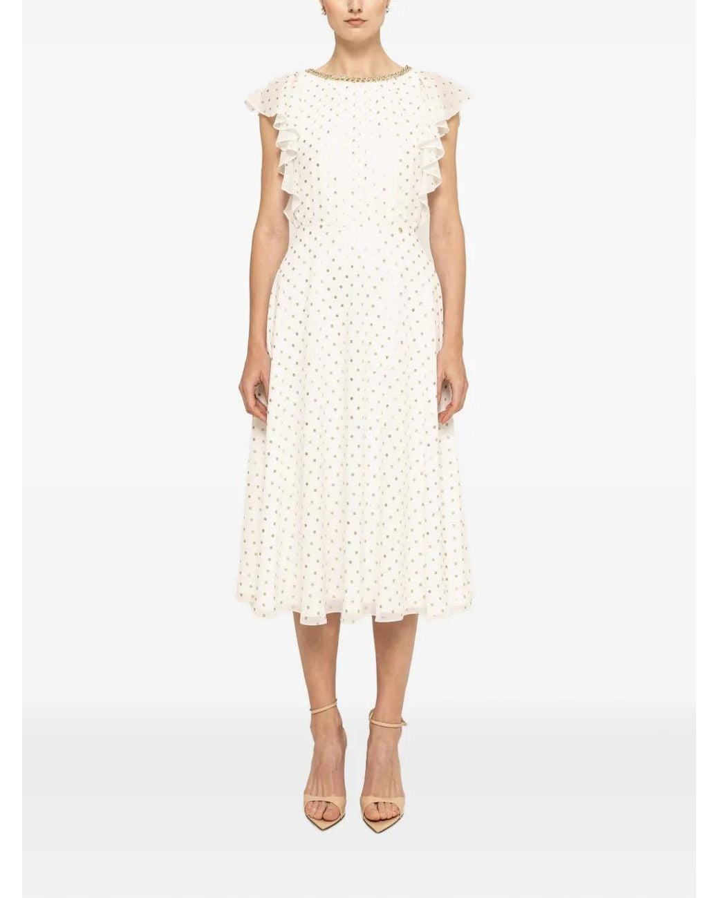 Nissa White Robe Mi-Longue À Pois