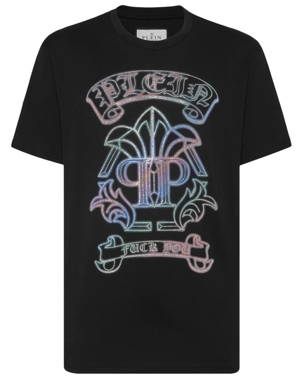 Philipp Plein Black Gothic Banner Crystal-Embellished Cotton T-Shirt for men