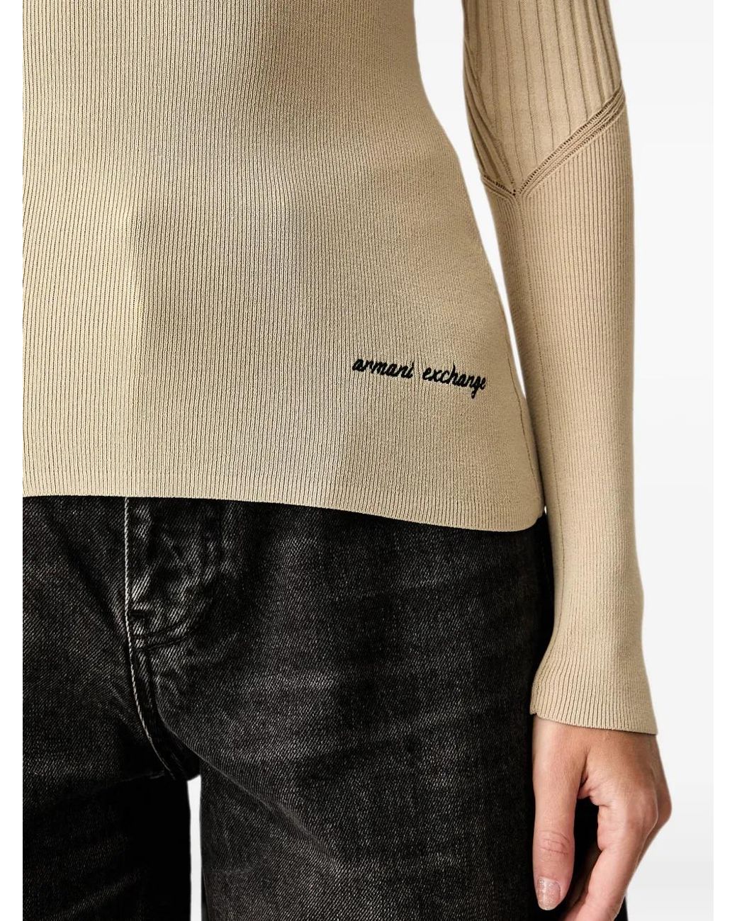 ARMANI EXCHANGE Natural Ribbed Logo-Embroidered Sweater