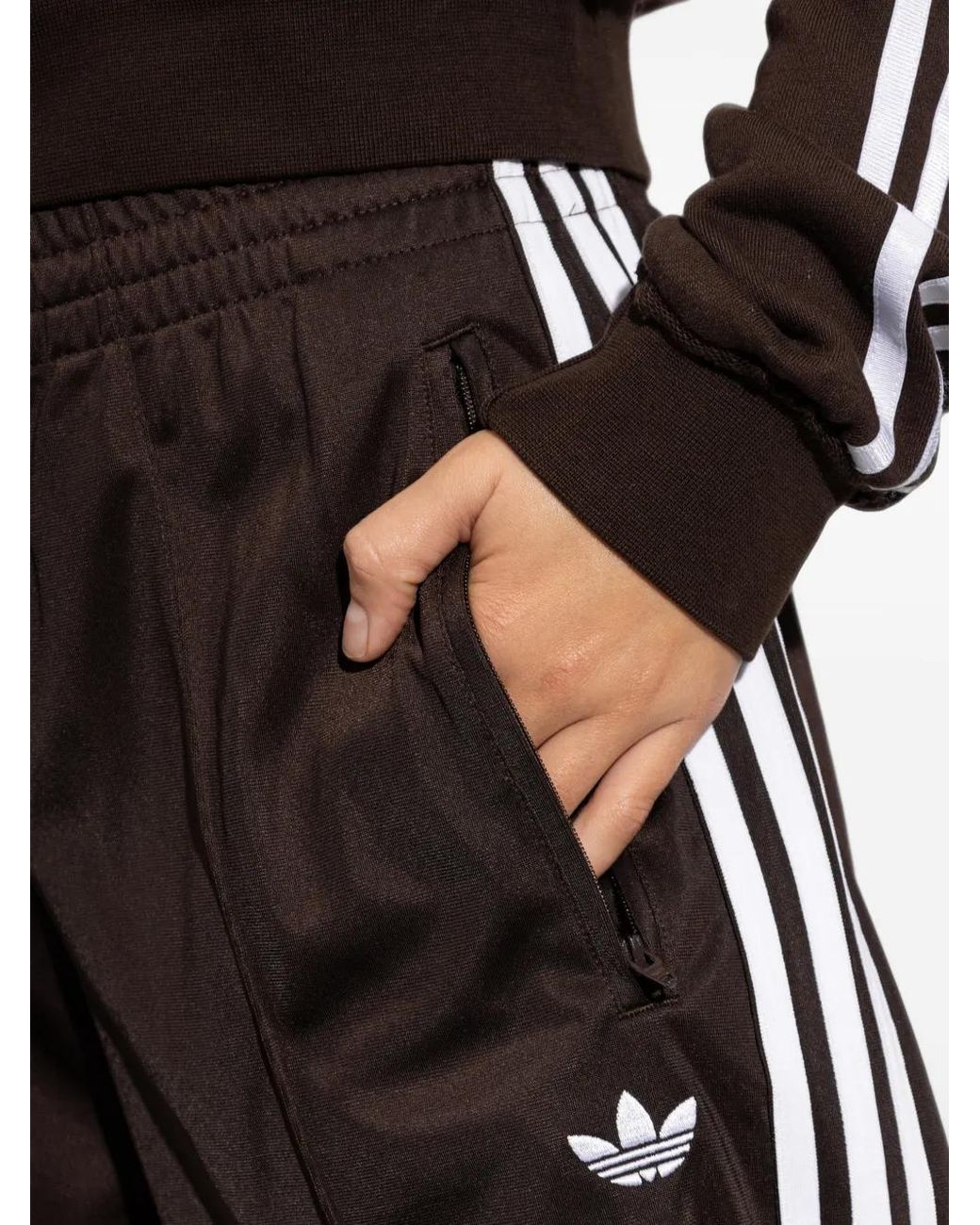 Adidas Brown Logo-Embroidered Track Pants