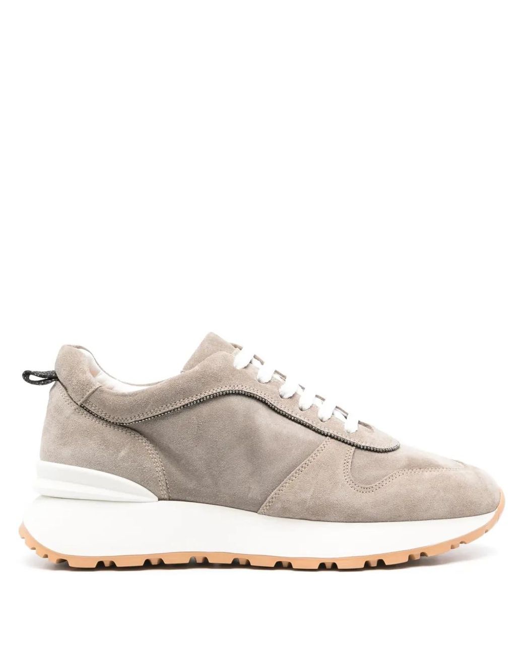 Doucal's White Lace-Up Suede Sneakers