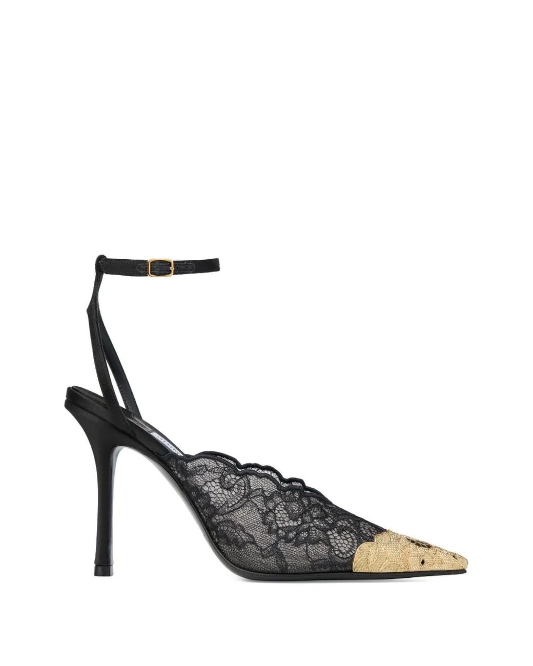 Jimmy Choo Black Faiz 100 Lace Metal-Toe Pumps