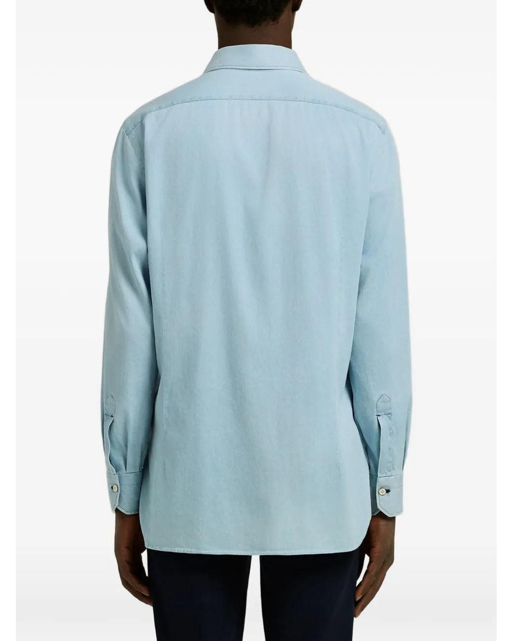 Kiton Blue Spread-Collar Shirt for men