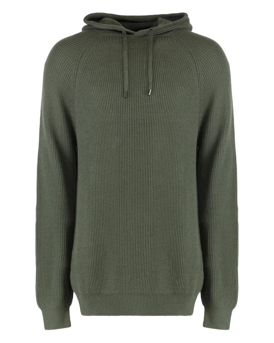Moorer Green Ribbed Hoodie for men