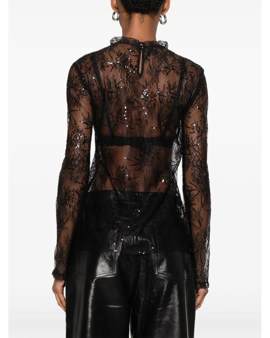 Alberta Ferretti Gray Sequin-Embellished Lace Top