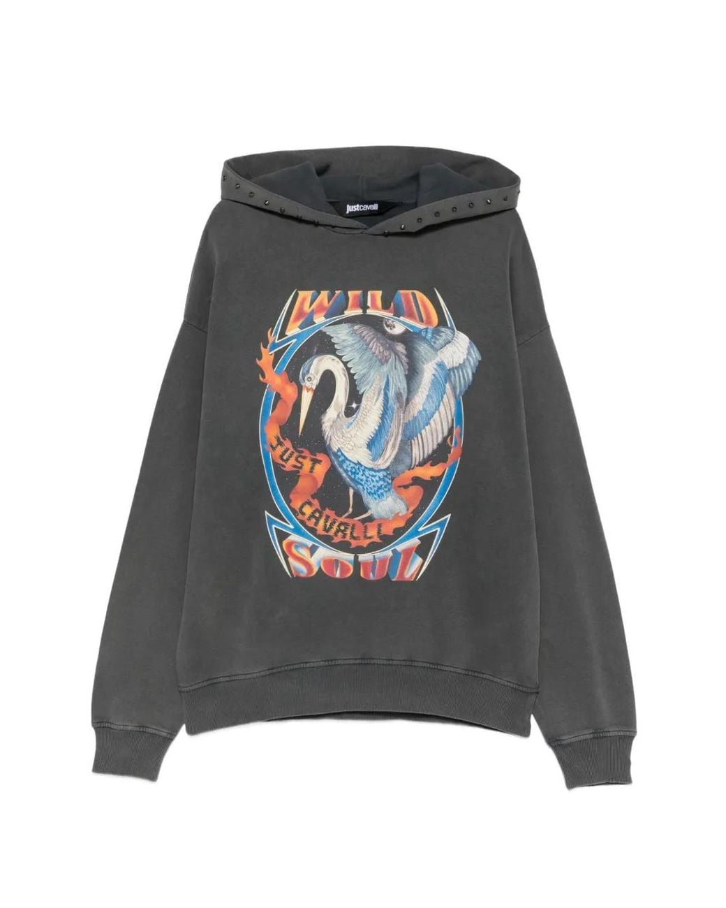 Just Cavalli Black Graphic-Print Studded Hoodie for men