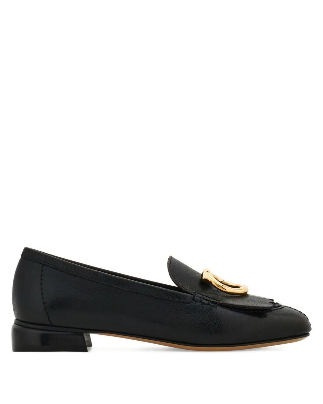 Ferragamo Black Gancini Fringed Leather Loafers