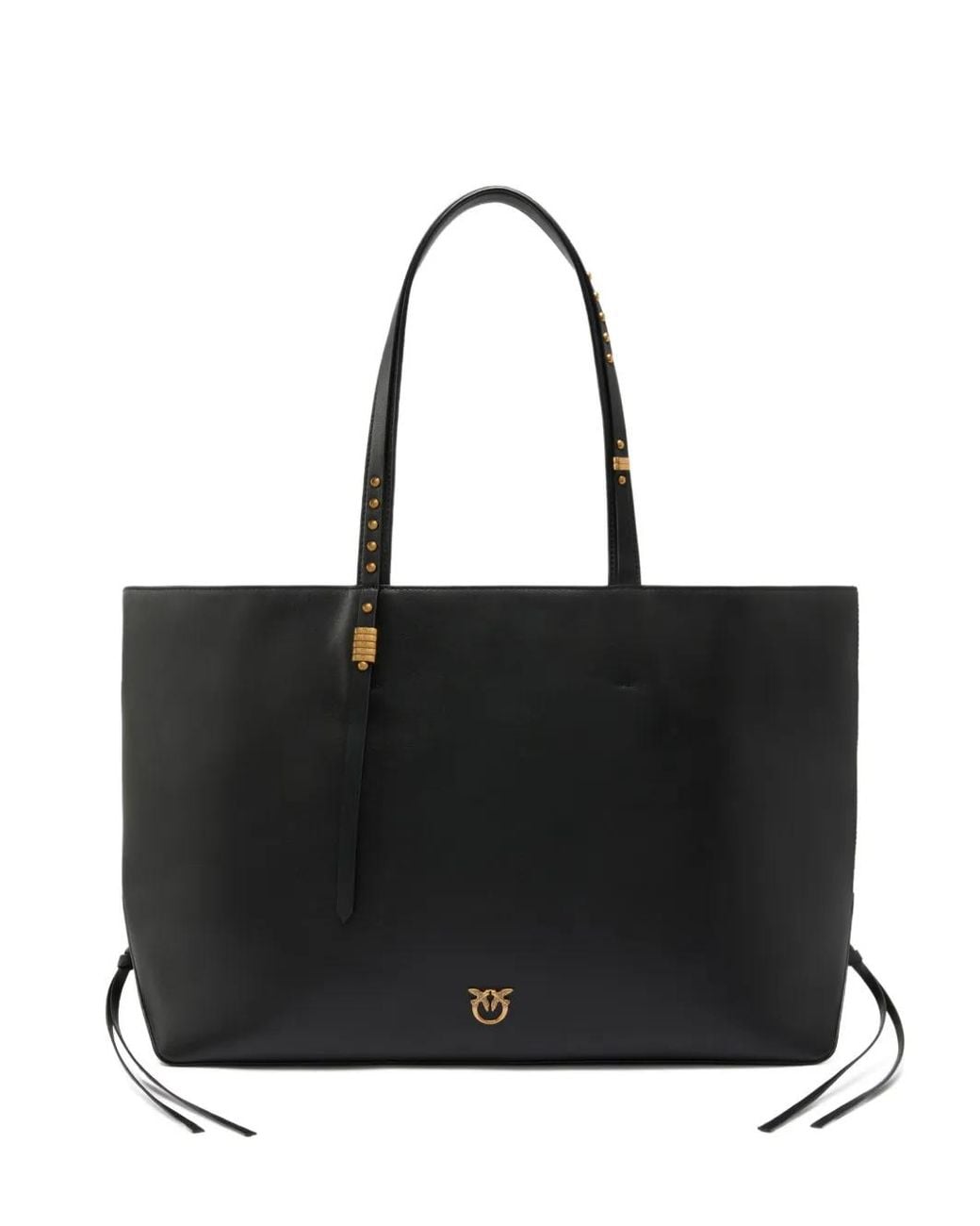 Pinko Black Medium Leather Shopper Bag With Metal Details