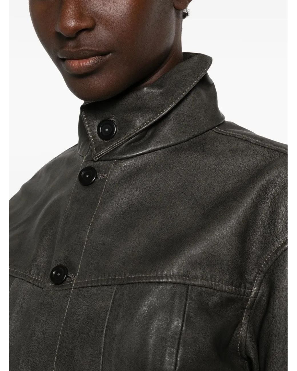G-Star Gray Button-Up Leather Jacket