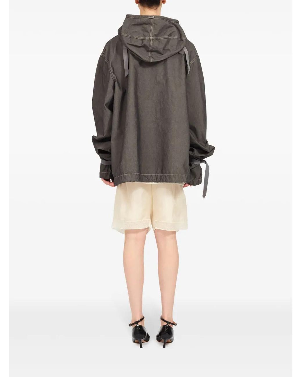 Maison Margiela Gray Hooded Drawstring-Waist Denim Jacket
