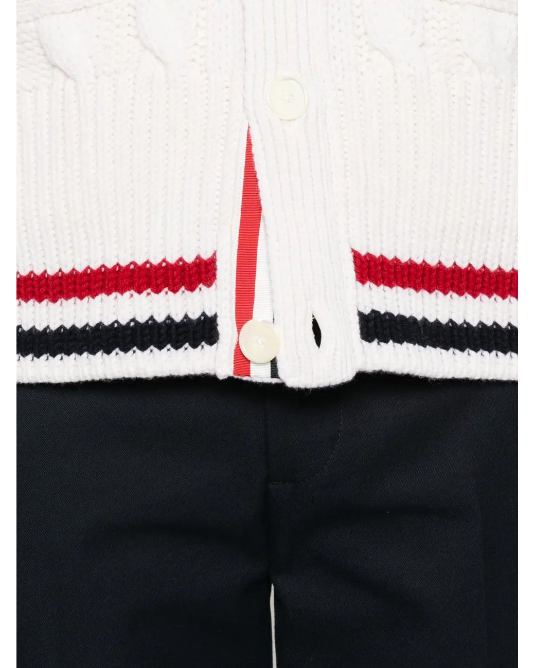 Thom Browne White Cable Knit Wool Cardigan for men