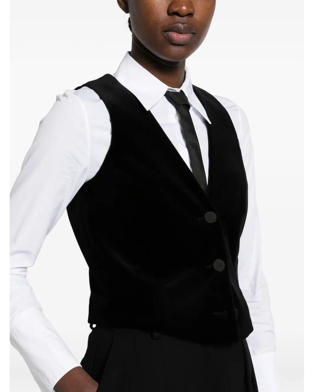 Max Mara Black Velvet-Effect Waistcoat