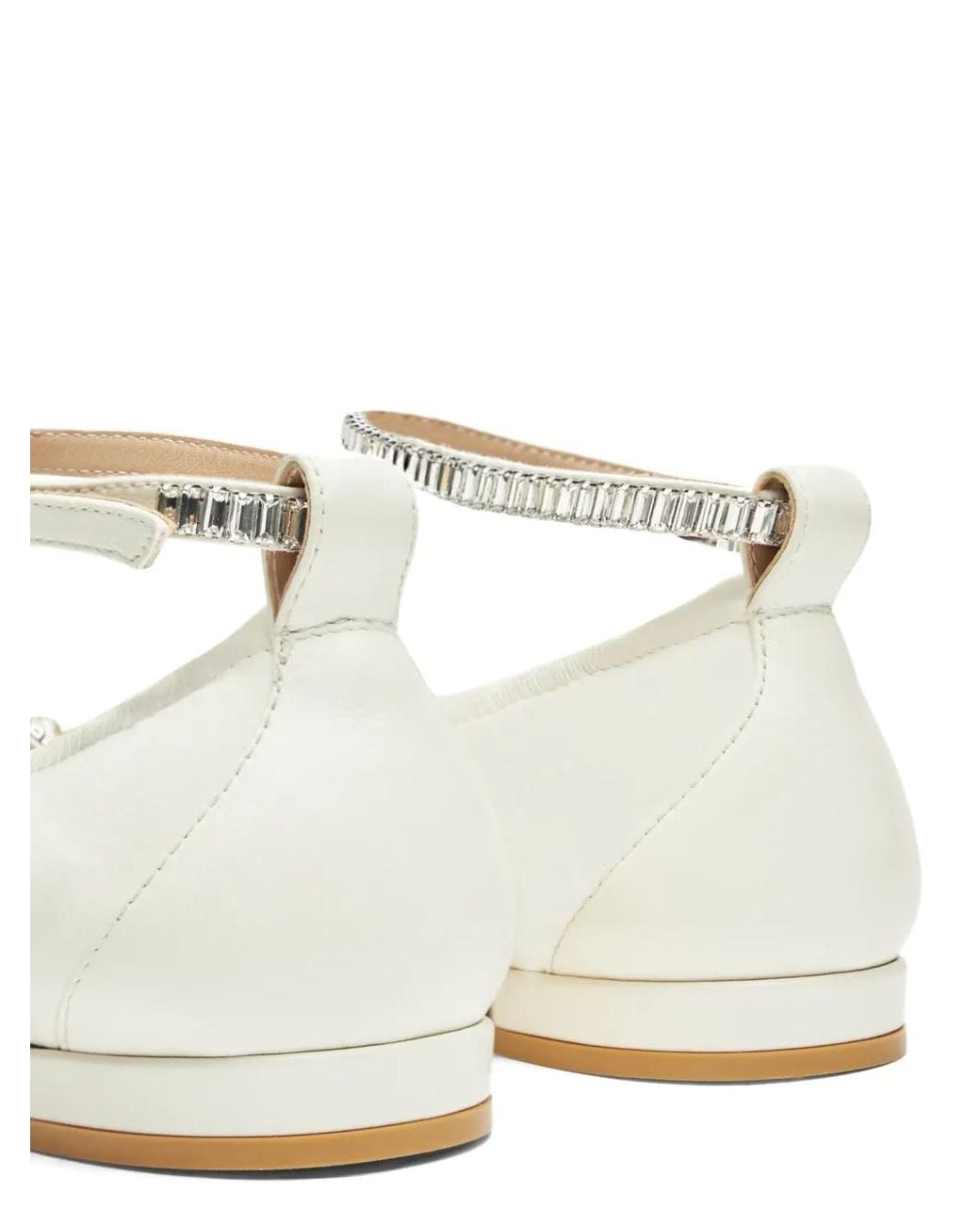 Stuart Weitzman White Crystal-Embellished Bow Flats